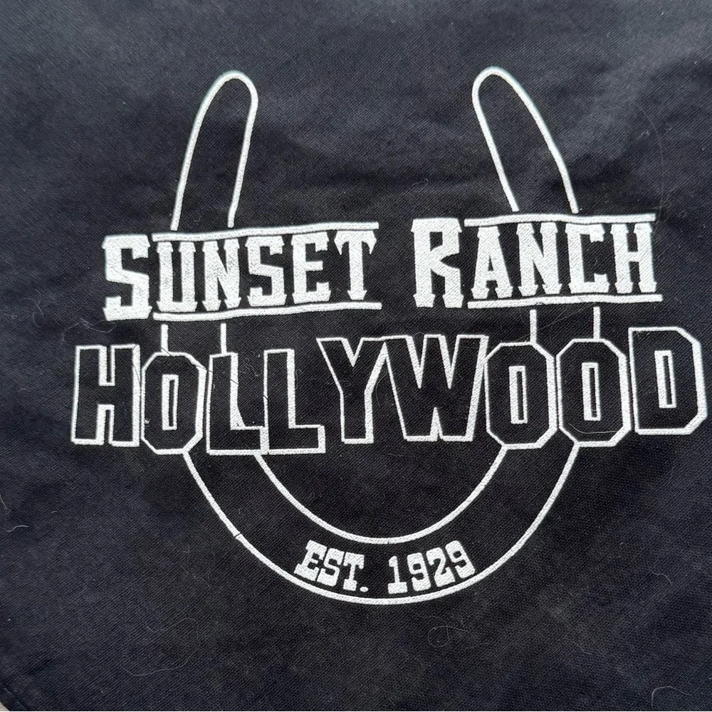 Sunset Ranch Hollywood Black Bandana with White logo Print, size 21x21 cotton